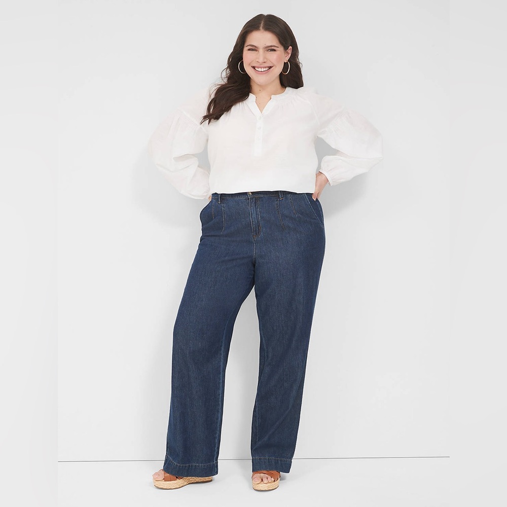 Lane Bryant Dark Blue Mid Rise Wide Leg Trouser Jeans